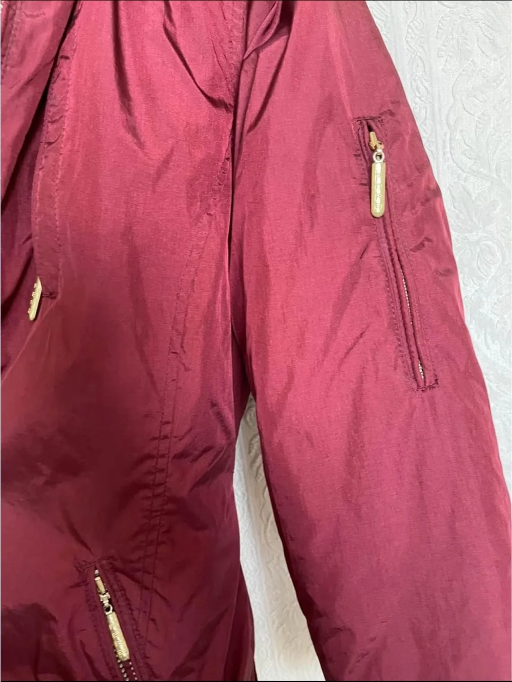 FERA SKI jacket coat Burgundy Puffer Parka with Faux Fur Trim size 8